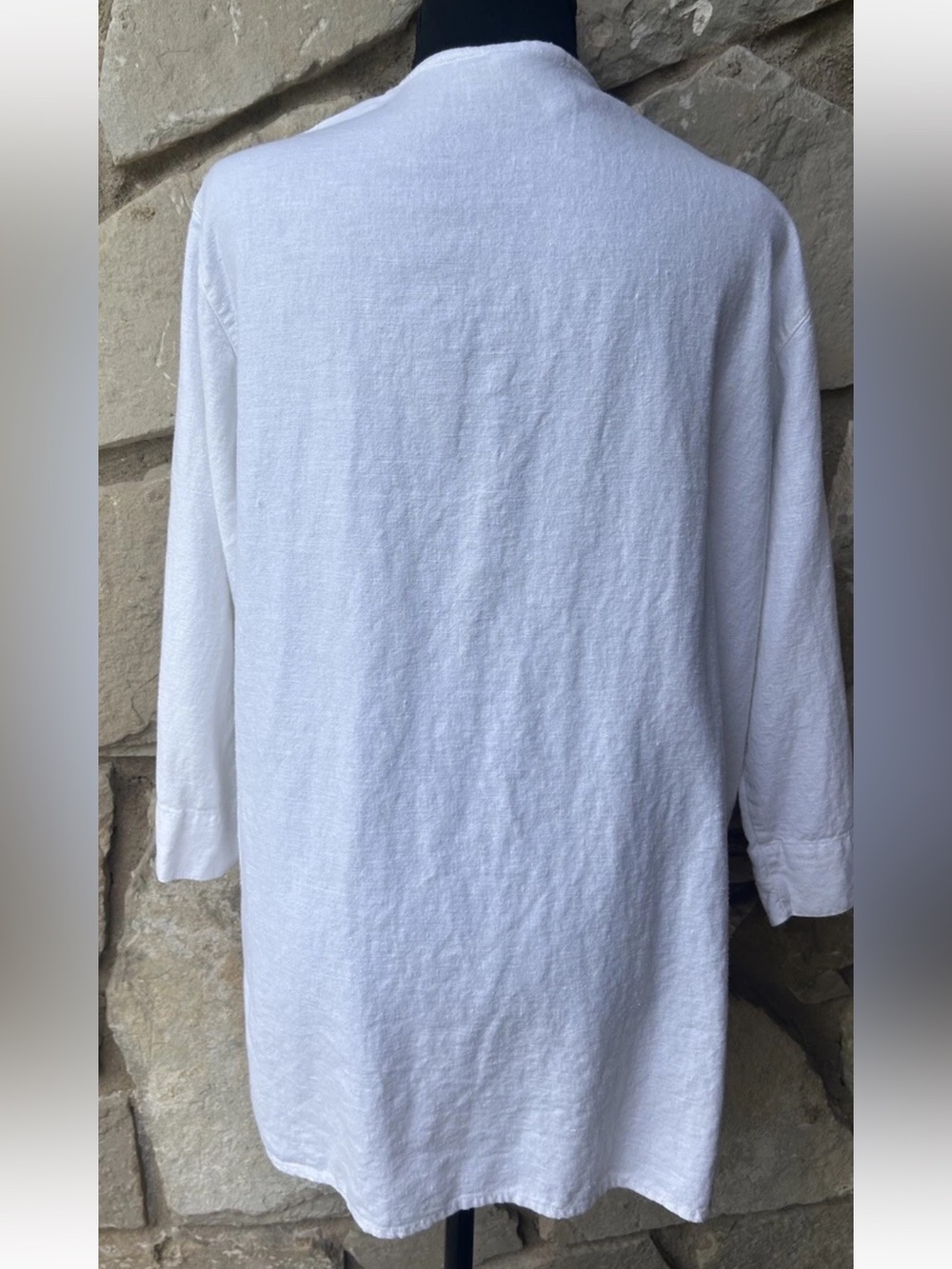 Chico's Design Linen Blend Tunic Size 2 Large Coastal White Button Front - Picture 2 of 8